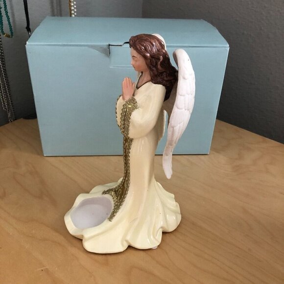 PartyLite Heirloom Gabriel Angel Ivory Gold Porcelain Tealight Holder P9927 9" - Picture 7 of 9